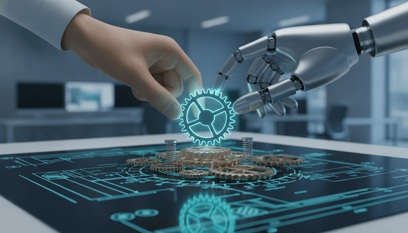 A human hand and a robot hand collaborating on a complex task, representing the AI skills employers want in the modern workplace.