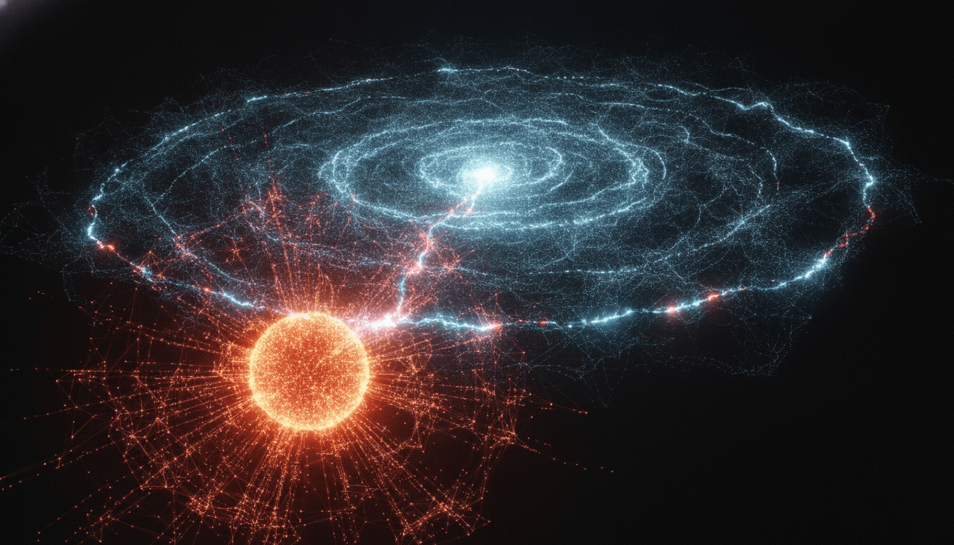 An abstract image representing the AI competition, with a glowing red and gold neural network representing China's Kimi K3 model challenging a blue one representing US AI.