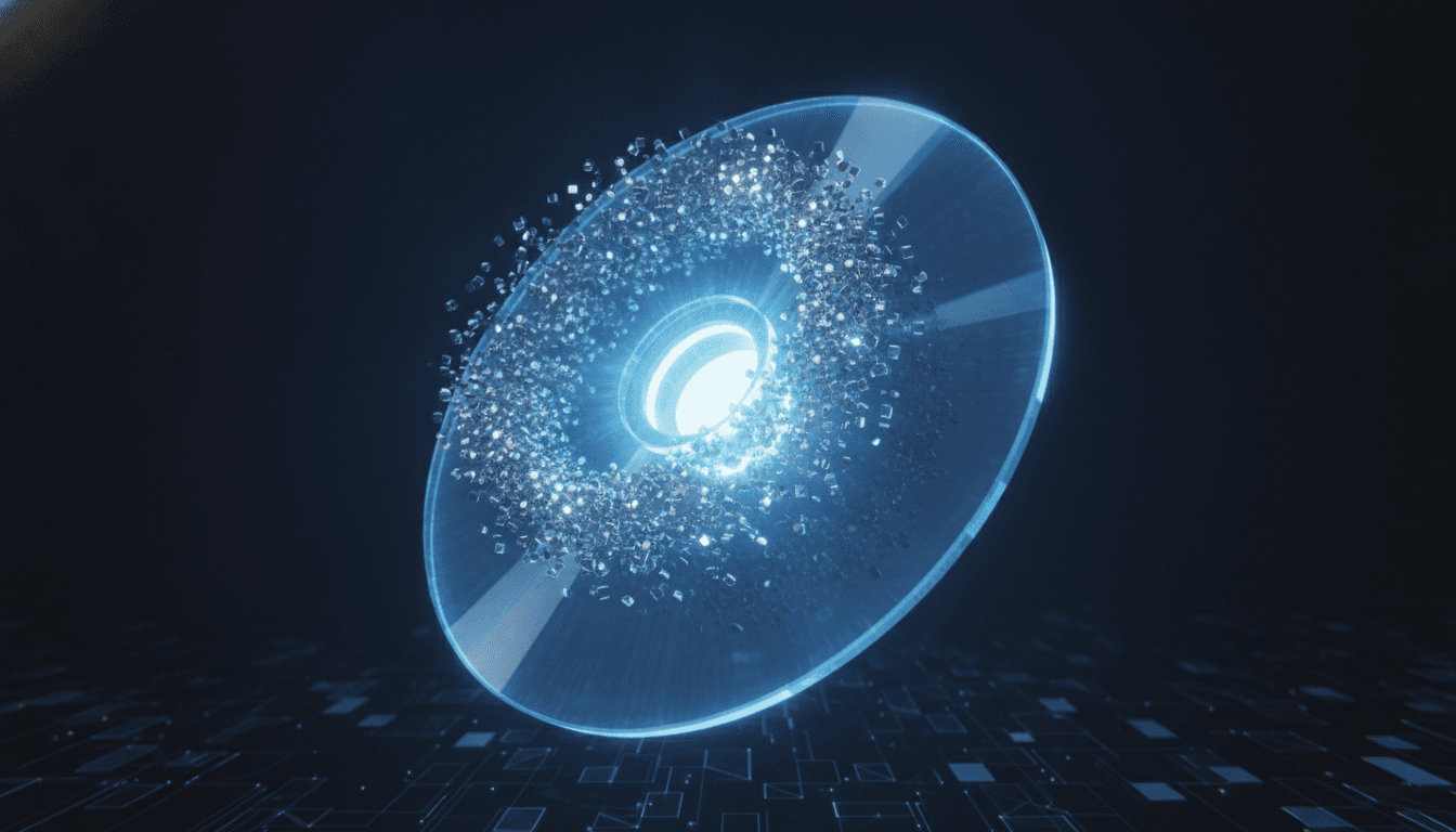 A conceptual image representing the Circle IBM patent acquisition, with a circular entity absorbing digital blocks of intellectual property.