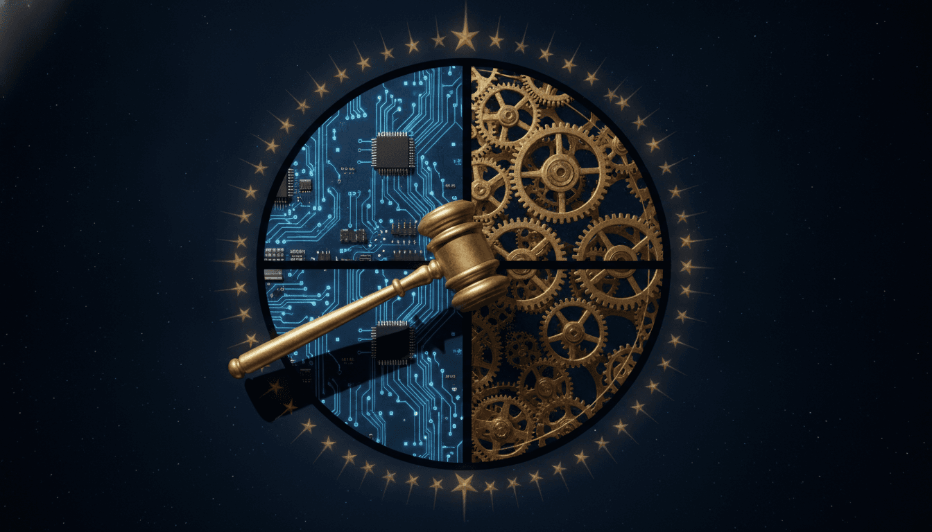 A stylized clock representing the split EU AI Act compliance deadline, with one side showing 2026 for transparency rules and the other 2027 for high-risk systems.