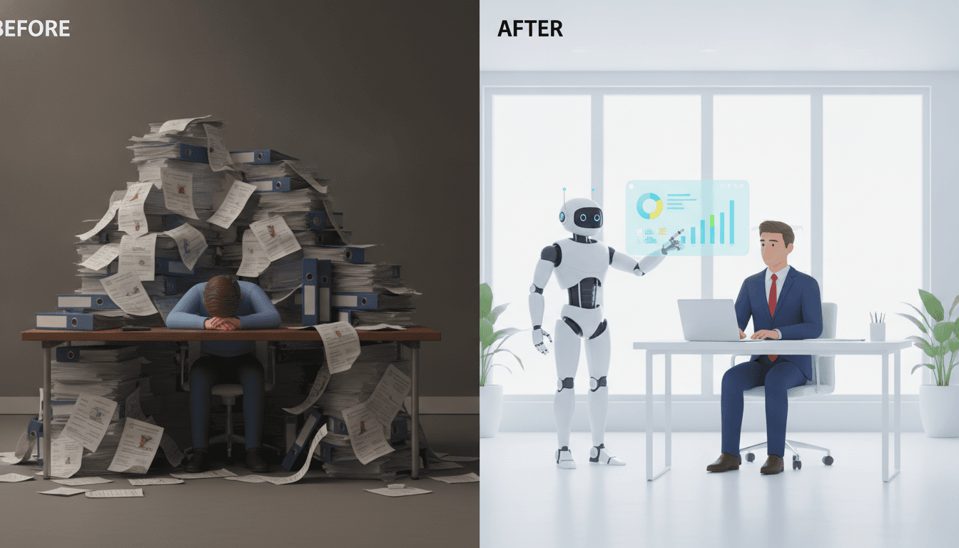 A split image showing the contrast between a chaotic traditional job search and an organized, efficient one using AI job search tools.
