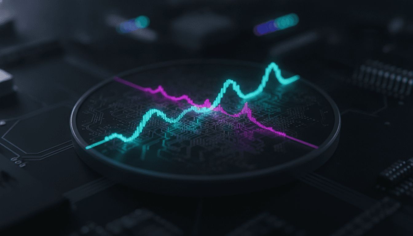 An illustration of a magnon wave carrying quantum information across a coin-sized chip, representing a breakthrough in magnon quantum computing.
