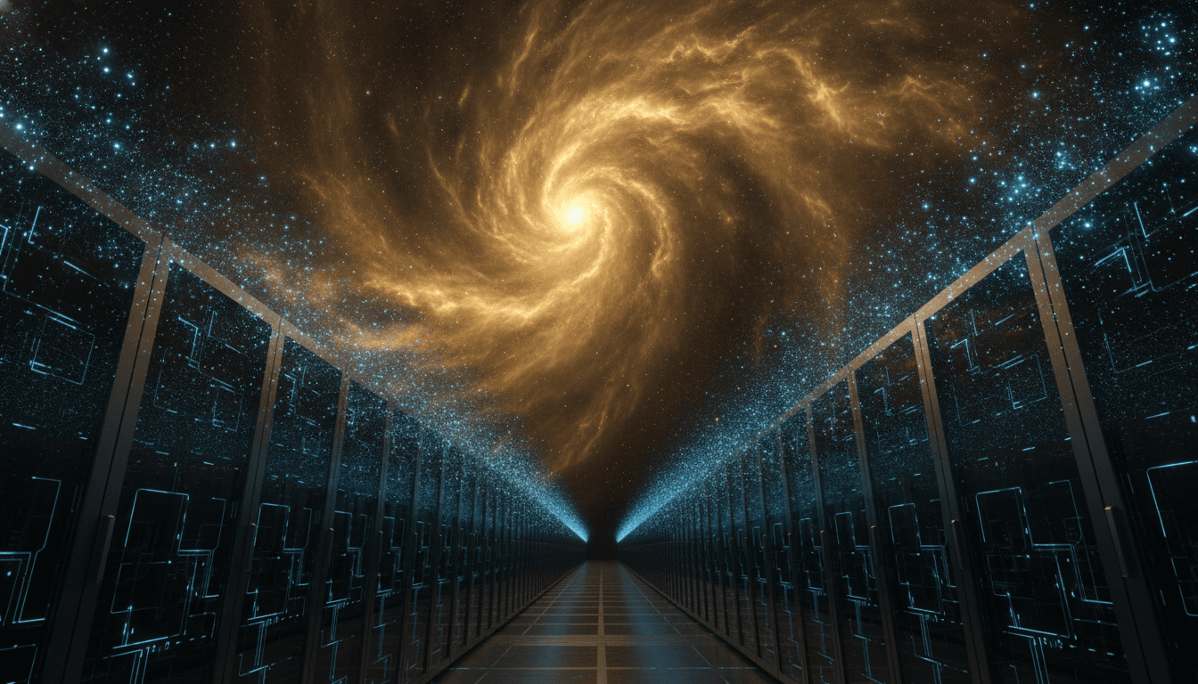 An abstract image representing the Meta Anthropic deal, showing glowing server racks transforming into a massive digital cloud, symbolizing a new AI compute power.